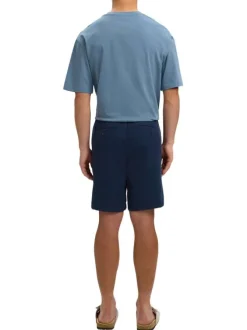 Short Chino en lin et coton marine uni avec une coupe droite