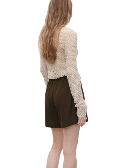 Short chino kaki uni avec une coupe droite avec un cordon de serrage