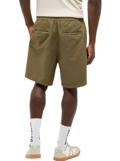Short Chino kaki uni en coton et lin mélangé avec une coupe droite