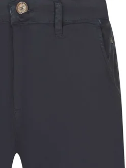 Short chino marine uni avec une coupe droite et le logo de la marque bordé