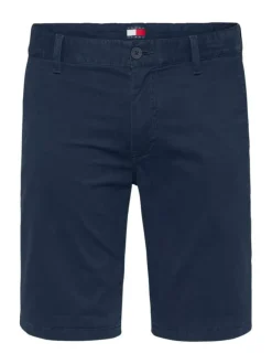 Short chino marine uni en coton avec une coupe droite et des passants pour ceinture