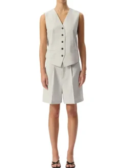 Short Chino Mood écru uni à coupe droite avec 2 poches et 2 pinces