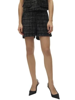 Short chino noir avec un imprimé tweed une coupe droite et une taille haute