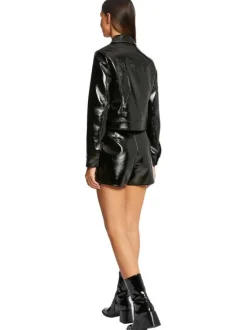 Short chino noir en simili cuir avec une coupe droite et une taille haute