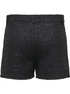 Short chino noir tweed avec une fermeture zippée et une coupe droite