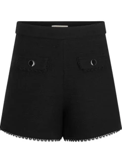 Short Chino noir uni avec dentelle et poches à rabats à pression