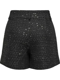 Short chino noir uni avec une coupe droite et des paillettes all over