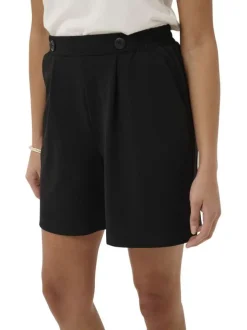 Short chino noir uni pourvu d'une coupe droite et de boutons à la taille