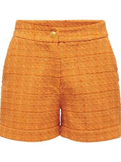Short chino orange en tweed avec une coupe regular fit et un bouton style bijou
