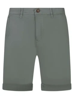 Short chino vert d'eau uni avec une coupe droite et le logo de la marque brodé