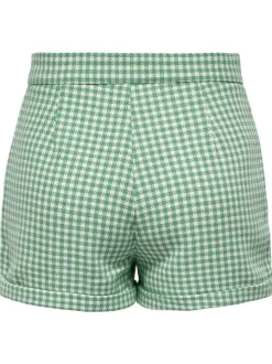 Short chino vert à motif pied de poule et à revers