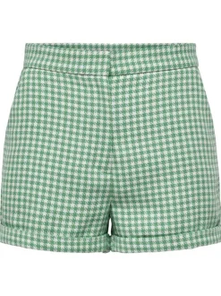 Short chino vert à motif pied de poule et à revers