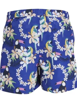 Short de bain bleu bicolore coupe droite avec poches latérales
