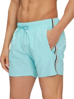 Short de bain bleu turquoise uni avec cordon de serrage et à coupe regular fit