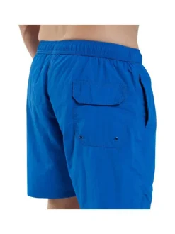 Short de bain bleu uni avec une taille élastiquée et une coupe droite