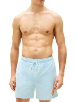 Short de bain ciel à coupe ajustée orné d'un motif à rayures