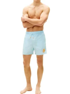 Short de bain ciel à coupe ajustée orné d'un motif à rayures