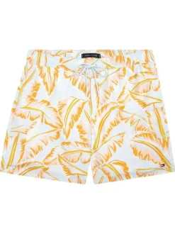 Short de bain ciel à coupe ajustée orné d'un motif végétal contrasté