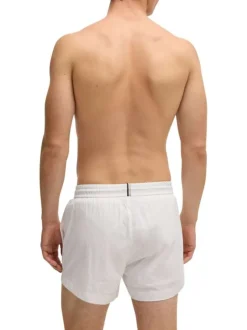 Short de bain court blanc uni à coupe regular fit avec le logo imprimé