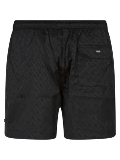 Short de bain de couleur noire avec des imprimés et une coupe droite