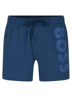 Short de bain en bleu uni avec une coupe droite et 2 poches raglan