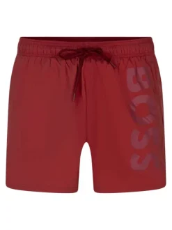 Short de bain en rouge uni avec une coupe droite et 2 poches raglan