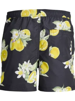 Short de bain Fiji noir imprimé avec coupe droite et poche plaquée à l'arrière