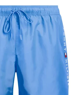 Short de bain Grande Taille bleu uni avec taille élastiquée et marque latérale