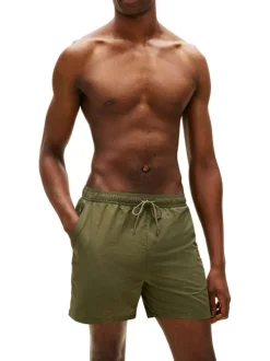 Short de bain kaki à coupe ajustée pourvu du nom de la marque