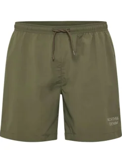 Short de bain kaki uni à coupe regular fit avec une taille élastiquée
