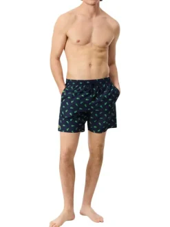 Short de bain marine à coupe ajustée orné d'un motif répété du logo de la marque
