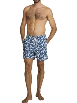 Short de bain marine à coupe ajustée pourvu d'une taille élastiquée