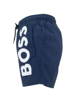 Short de bain marine uni avec gros logo coupe droite