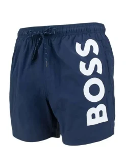 Short de bain marine uni avec gros logo coupe droite