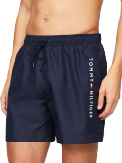 Short de bain marine uni avec une coupe droite et nom floqué