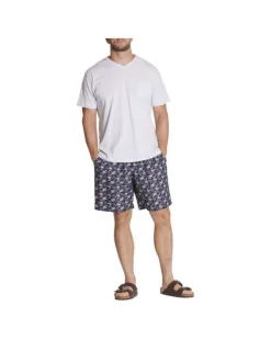 Short de bain noir slippé à motif tropical rouge et blanc avec cordon de serrage