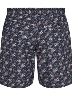 Short de bain noir slippé à motif tropical rouge et blanc avec cordon de serrage