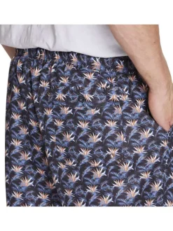 Short de bain noir slippé à motif tropical rouge et blanc avec cordon de serrage