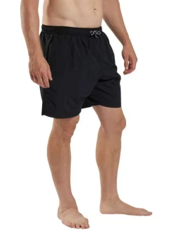 Short de bain noir uni avec une coupe droite et une taille élastiquée