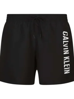 Short de bain noir uni avec une coupe droite et une taille élastiquée