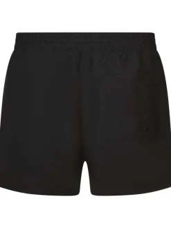Short de bain noir uni avec une coupe droite et une taille élastiquée