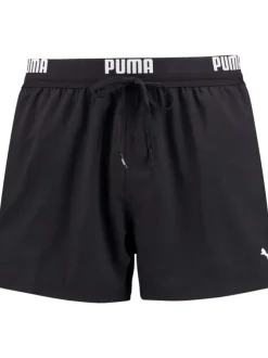 Short de bain noir uni avec une coupe regular fit et logo floqué