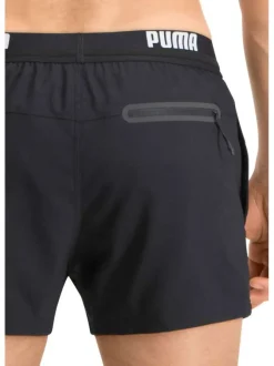 Short de bain noir uni avec une coupe regular fit et logo floqué