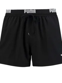 Short de bain noir uni avec une coupe regular fit et logo floqué