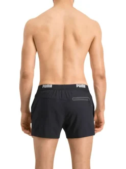Short de bain noir uni avec une coupe regular fit et logo floqué