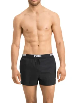 Short de bain noir uni avec une coupe regular fit et logo floqué