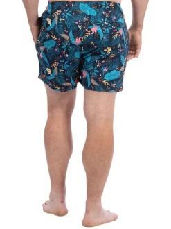 Short de bain nuit imprimé tropical avec une coupe droite et taille élastiquée