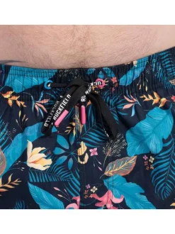 Short de bain nuit imprimé tropical avec une coupe droite et taille élastiquée