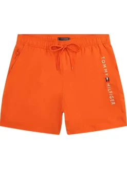 Short de bain orange à coupe ajustée pourvu du nom de la marque