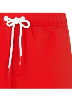 Short de bain rouge uni avec logo en silicone coupe droite